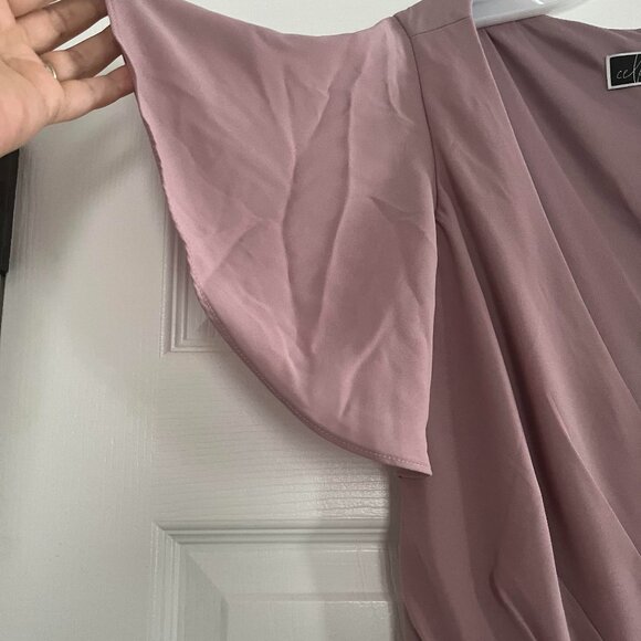 David's Bridal Flutter Sleeve Wrap Dress / Bridesmaid / Quartz / Size 14 - NWT - Picture 8 of 10